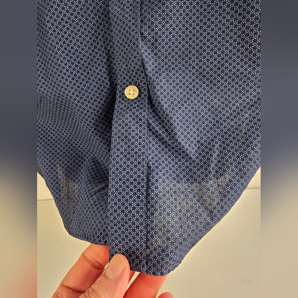 Van Heusen Navy Blue Short Sleeve Shirt Size XL Slim Fit Palm Tree Collar E-1650 - Picture 3 of 10